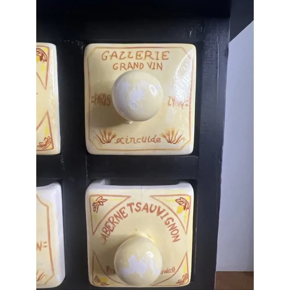 Vintage French Style Apothecary Spice Rack with 6 Porcelain Drawers and Wood Cab